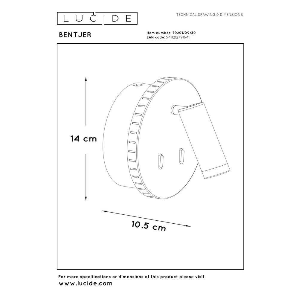 Lampe de chevet Bentjer Noir Lucide 5411212791641