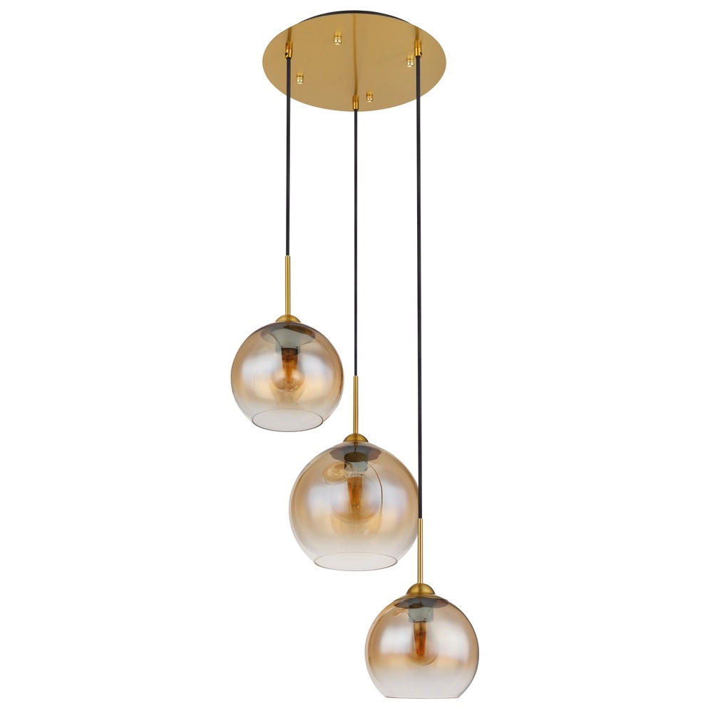 Lampe pendante dorée Jamessa 3 lumières avec verre ambré Globo 9007371444687