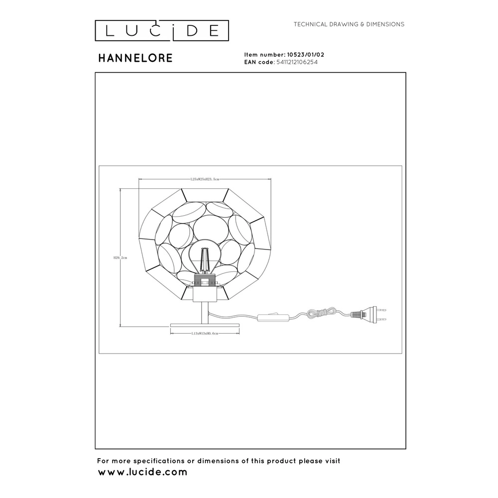 Lampe de table Hannelore Or Lucide 5411212106254