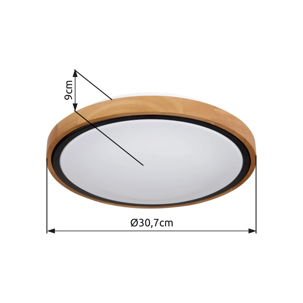Lampe de plafond Bruno Ø 30,7 cm noir avec bois Globo 9007371430468