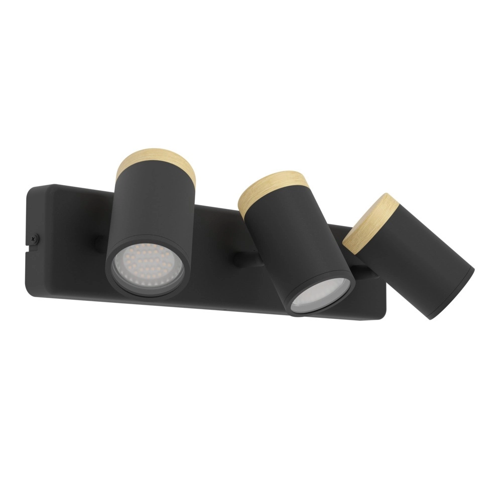 Plafonnier Consuma 3 lumières noir avec bois