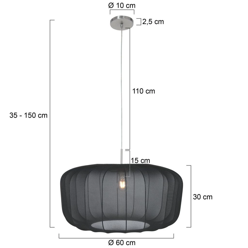 Lampe pendante noire Vela Lino Ø60cm Steinhauer 8712746182675
