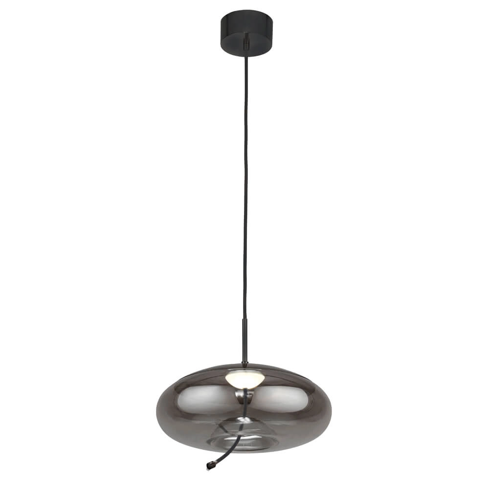 Lampe suspendue Verre Lisbon noir avec verre rond fumé