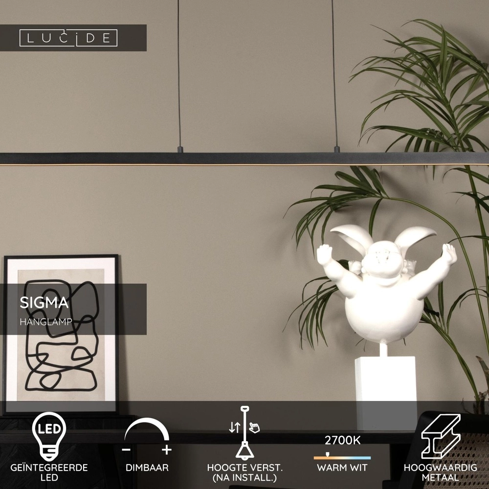 Lampe suspendue élégante Sigma noir 147,7 cm Lucide 5411212234322