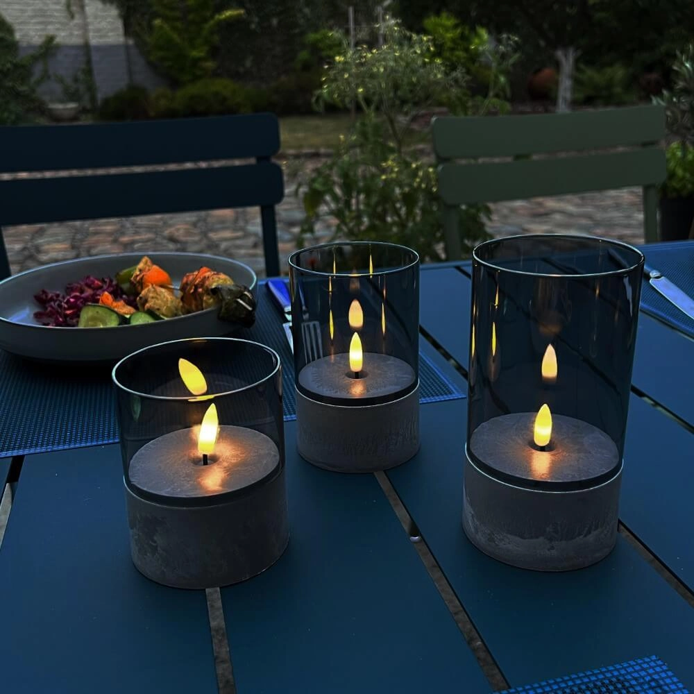 Ensemble de 3 lampes de table Bougie verre de fumée Brilliant 4004353428326