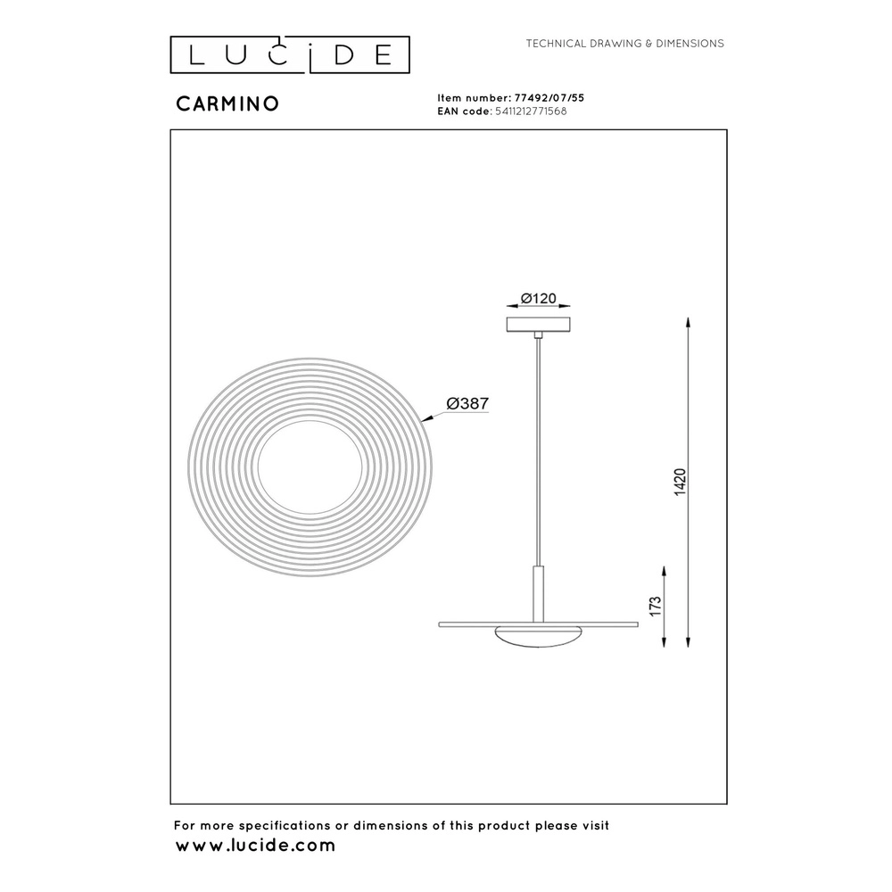 Lampe pendante de conception Carmino Terre cuite Lucide 5411212771568