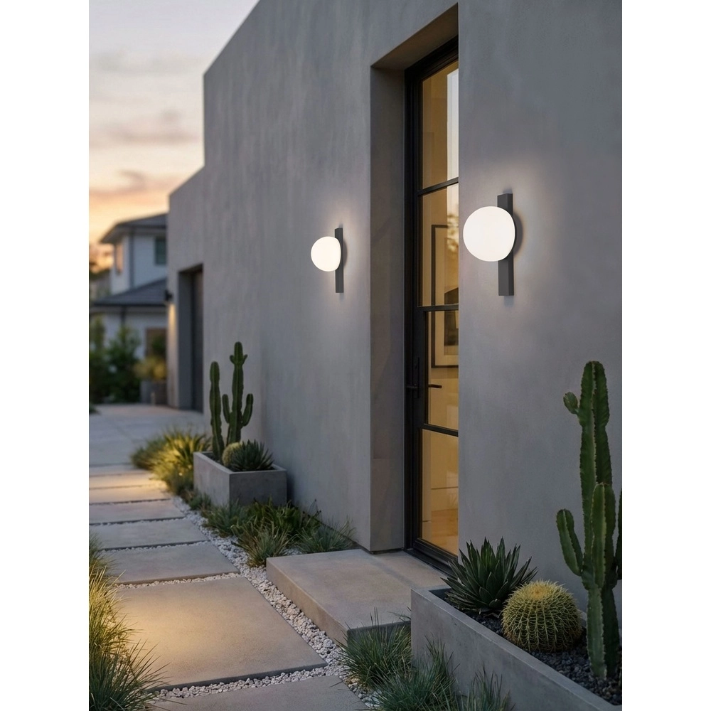 Lampe murale unique Remi Noir avec sphère blanche