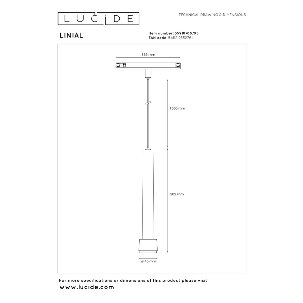 Lumière suspendue monophasée pour rail Linial Tubiz Champagne Premium by Lucide 5411212552761