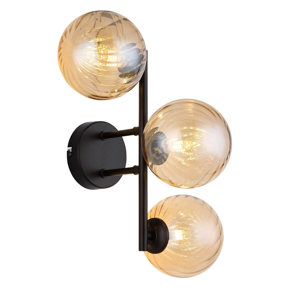 Lampe murale noire Conor avec verre ambré