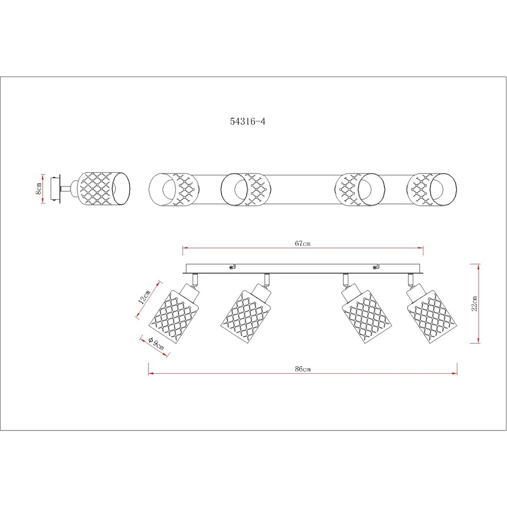 Lampe de plafond à design Alonso Noir à 4 lumières Globo 9007371572250