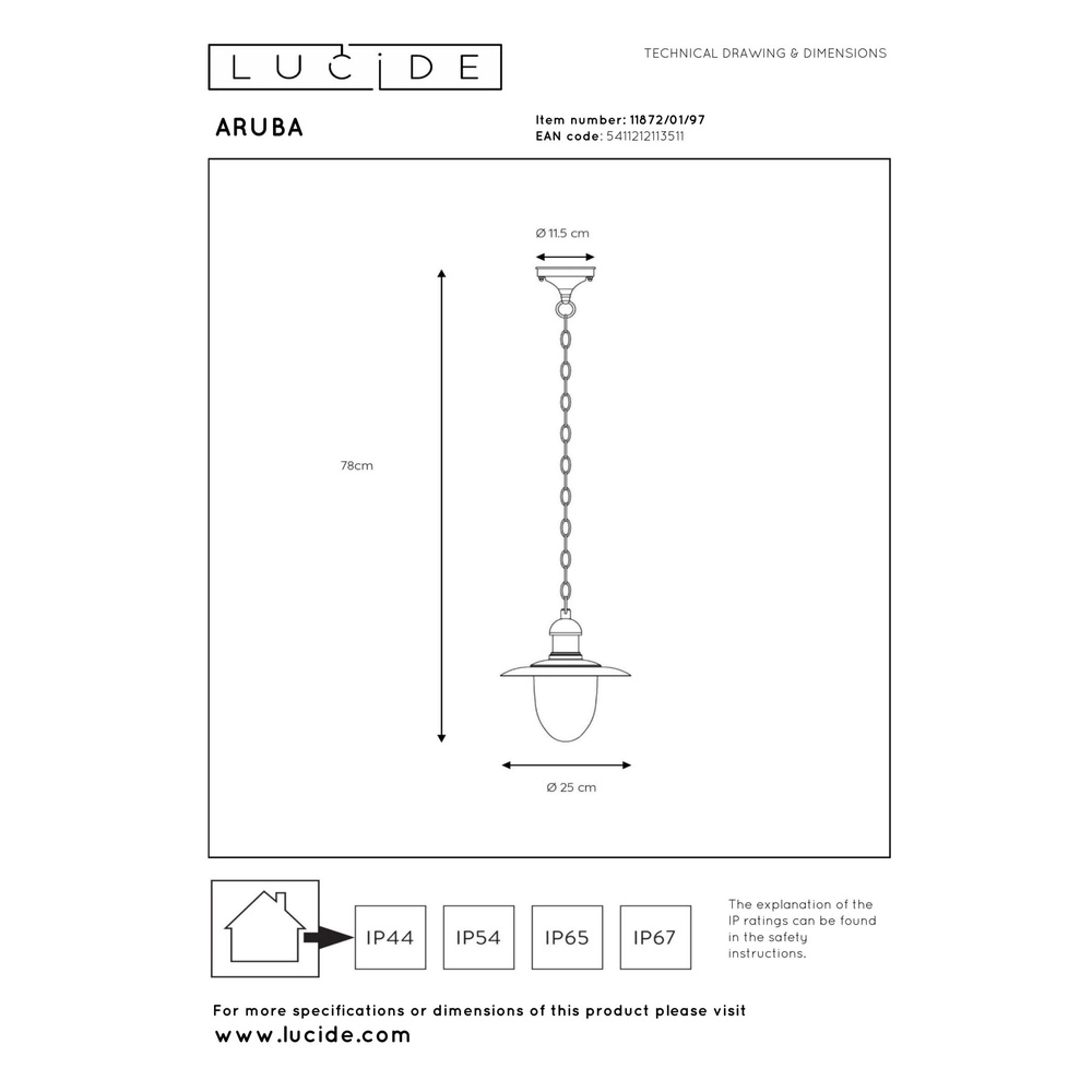 Lampe pendante de campagne Aruba brun rouille Ø 25cm IP44 Lucide 5411212113511