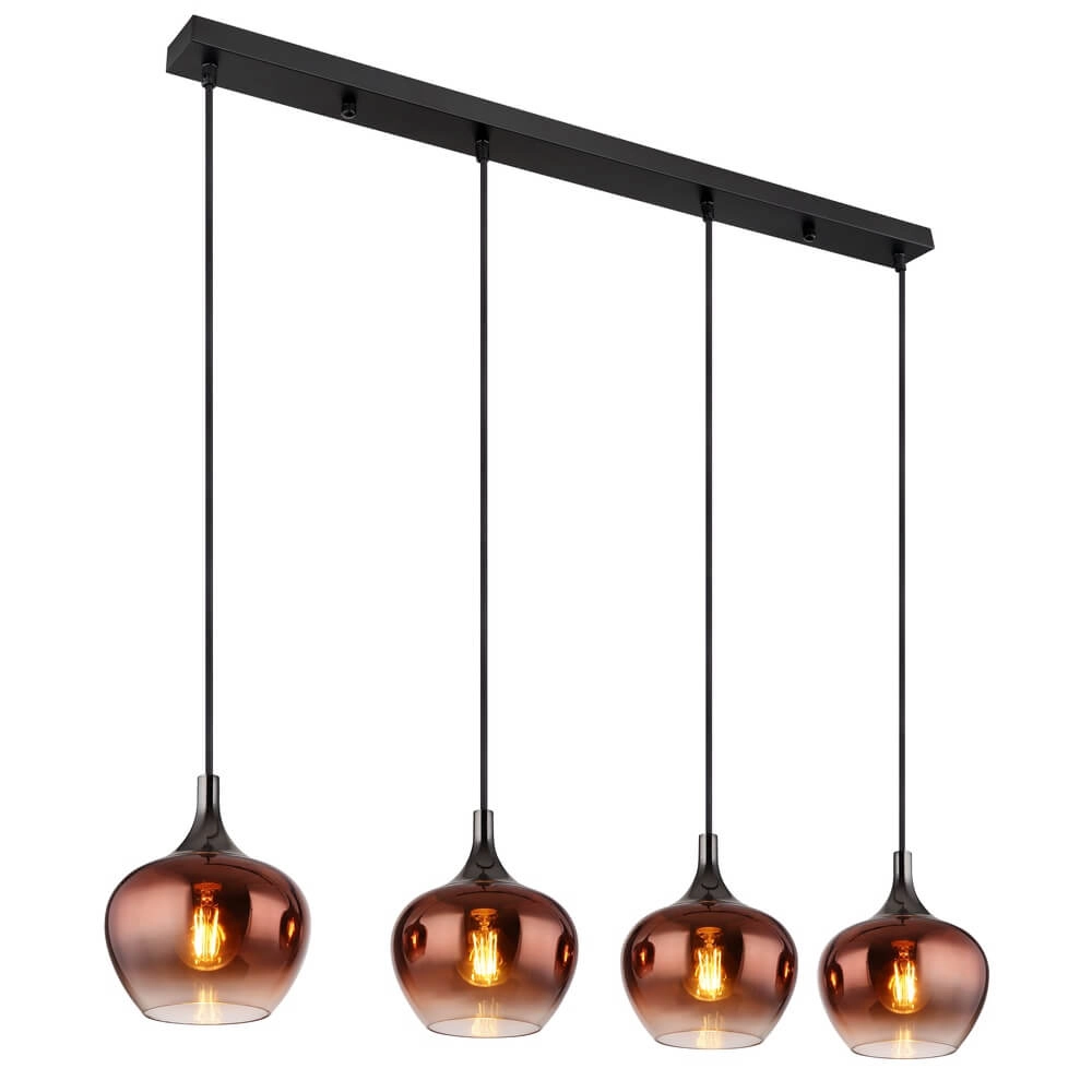 Suspension noire Maxy avec verre rouge 4 lumières