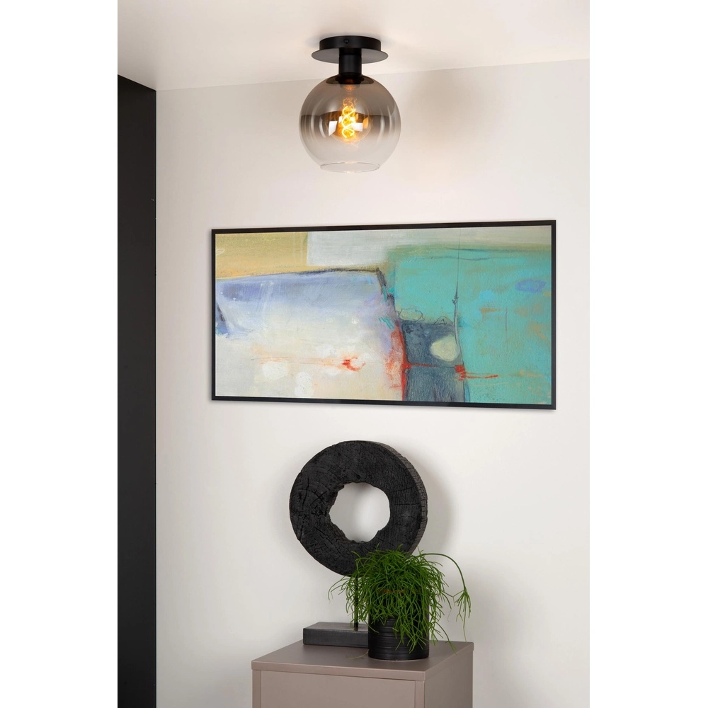 Lampe de plafond Marius noir avec verre fumé Lucide 5411212740984