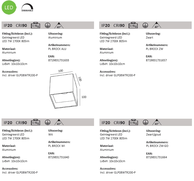 Spot LED blanc Brock Structure Artdelight 8719831731640