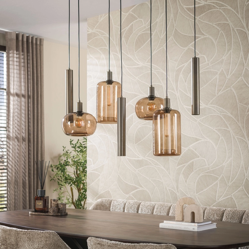 Lampe pendante moderne Serene Marron sienne à 7 lumières Lyora 8716803514812