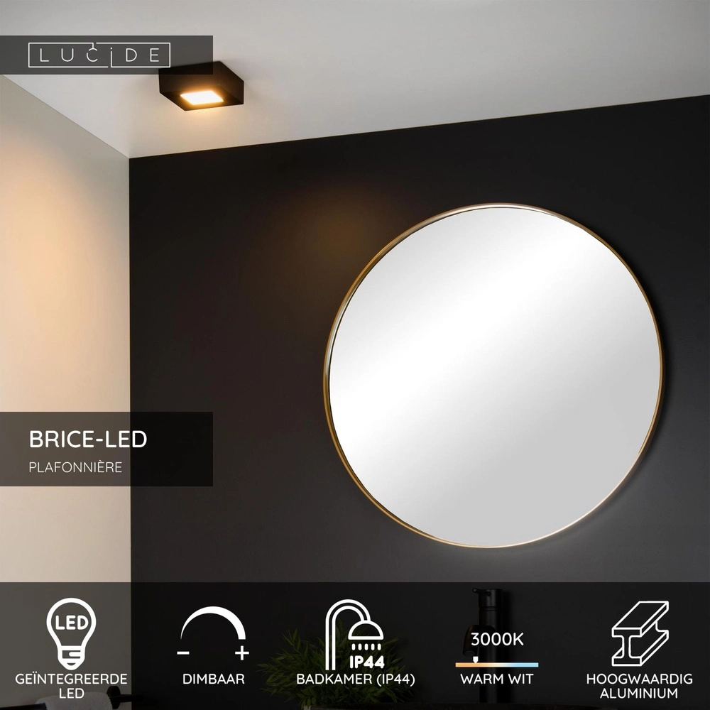 Éclairage de plafond Brice-Led 10,8 cm carrés en noir IP44 Lucide 5411212281241