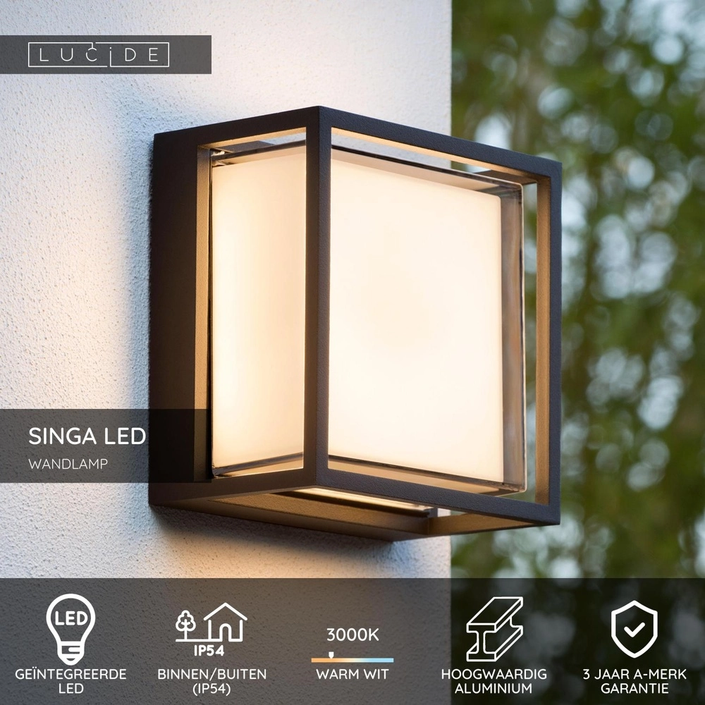 Lampe murale de conception Singa Led IP54 noir Lucide 5411212151827