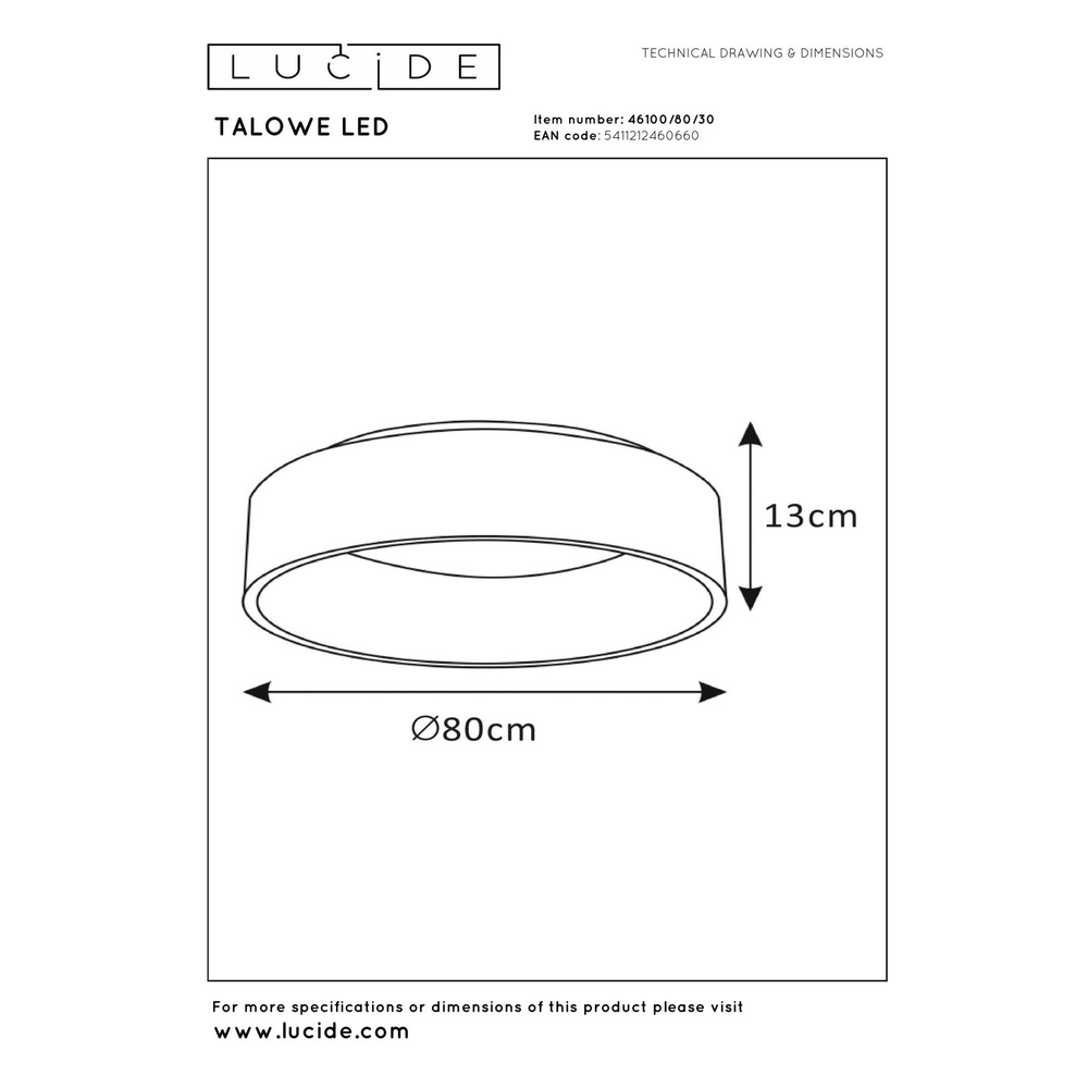 Éclairage de plafond Talowe Led Ø 80 cm noir Lucide 5411212460660