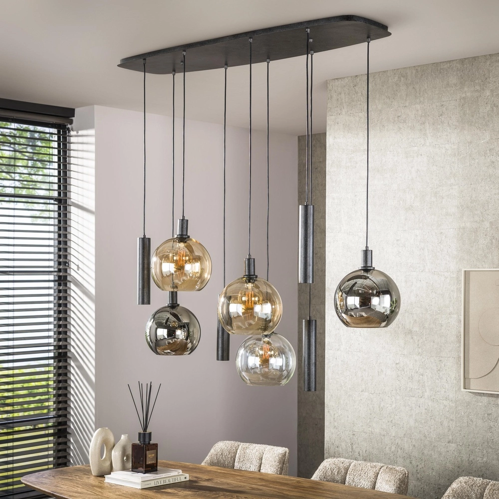 Lampe pendante de table à manger Sfera avec des boules et pendentifs en verre coloré Lyora 8716803512405