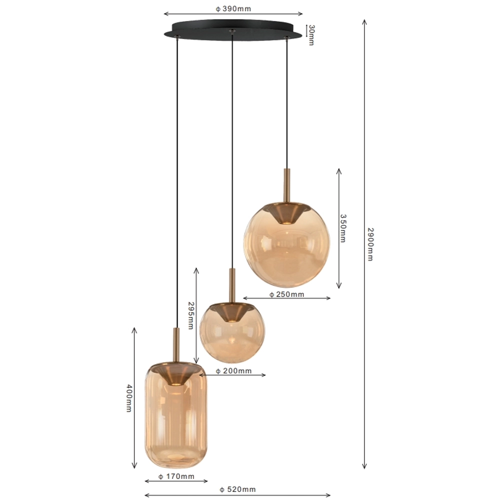 Lampe suspendue de table à manger à 3 lumières Yvonne ETH 8720195311652