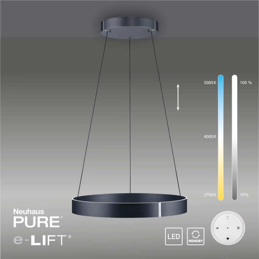 Lampe suspendue ronde Pure E-Clipse gris Ø 70cm Paul Neuhaus 4012248372340