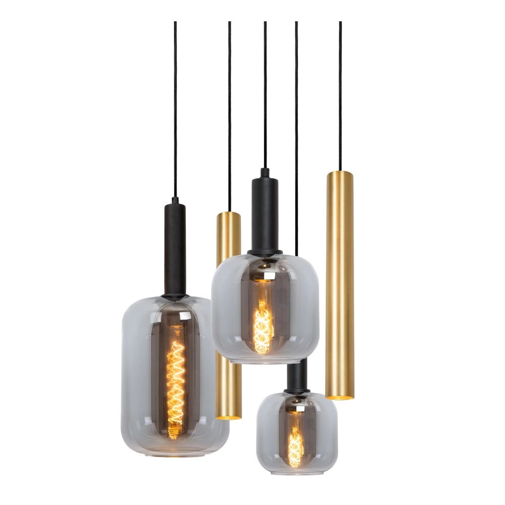Lampe suspendue à 4 lumières Joanet Ø 65 cm d’or avec verre fumé Lucide 5411212452924