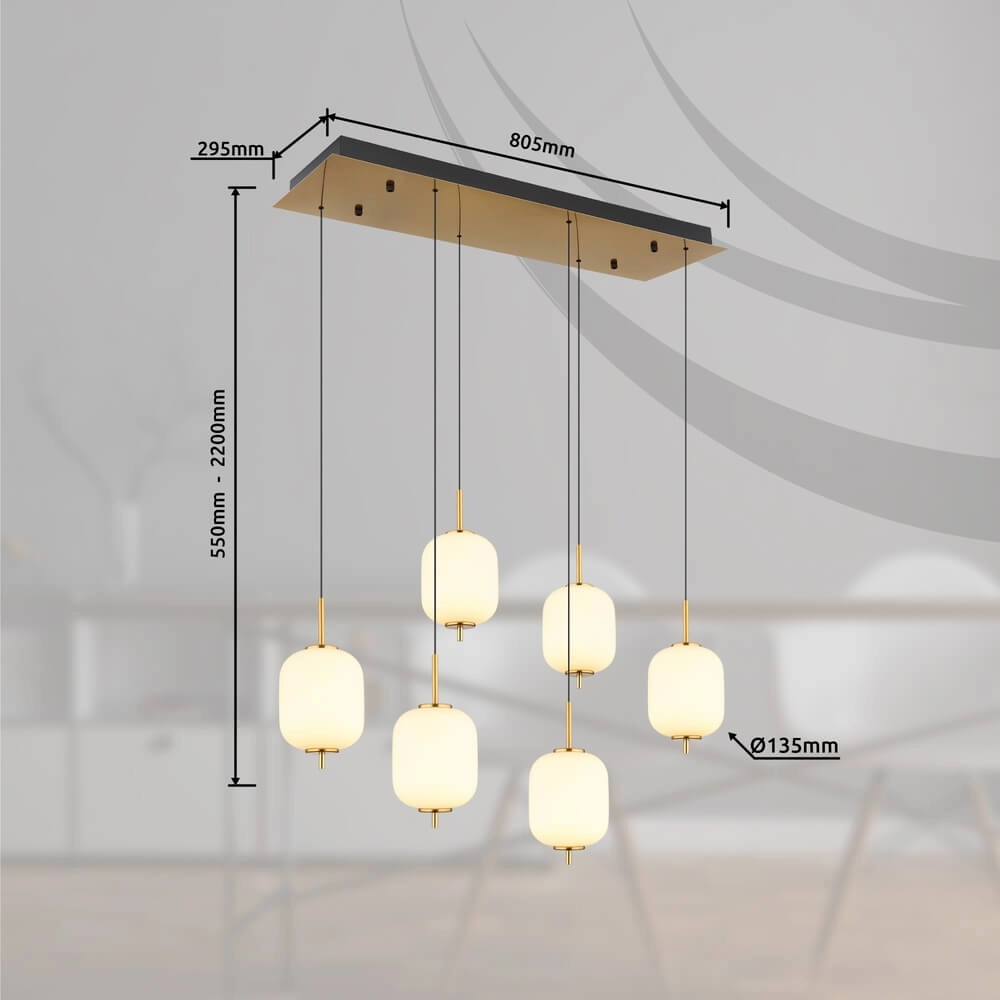 Suspension dorée Ewald Verre blanc à 6 lumières Globo 9007371452583
