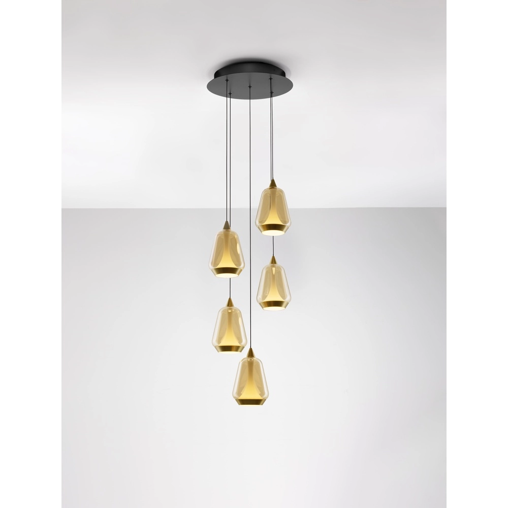Suspension design Alish Verre ambré à 5 lumières Lyora 5212017477736