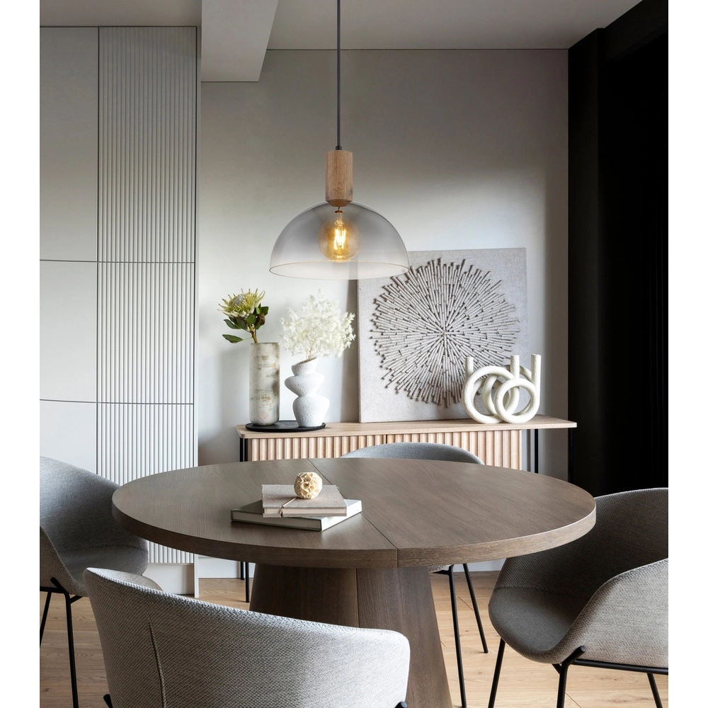 Lampe pendante de campagne Romy noir avec bois Globo 9007371580354