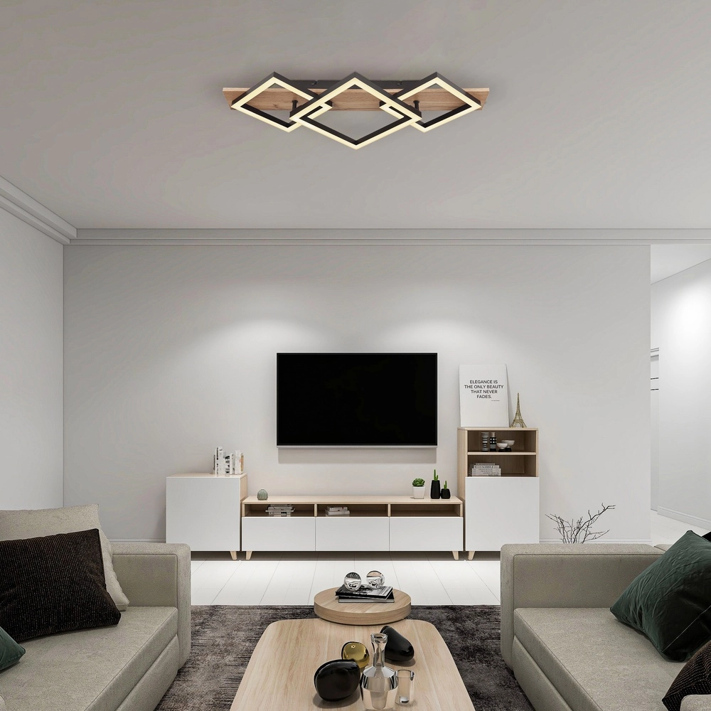 Lampe de plafond Beatrix 61 cm carrés noirs avec du bois Globo 9007371445394