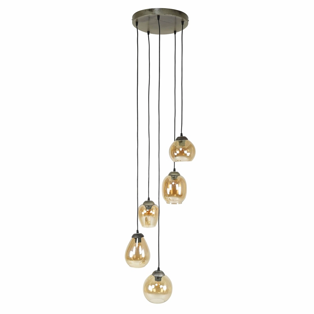 Lampe pendante de table à manger Mix 5x E27 - Ø 43cm - verre ambré Lyora 8716803512283