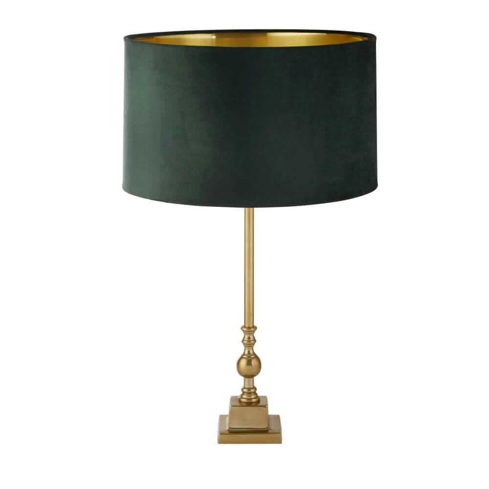 Lampe de table dorée Whitby avec capuche verte Lampe de table dorée Whitby avec capuche verte