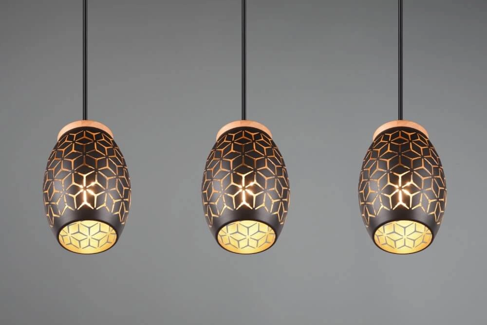Lampe à suspension en or noir Bidar 3 lumières Trio 4017807574890