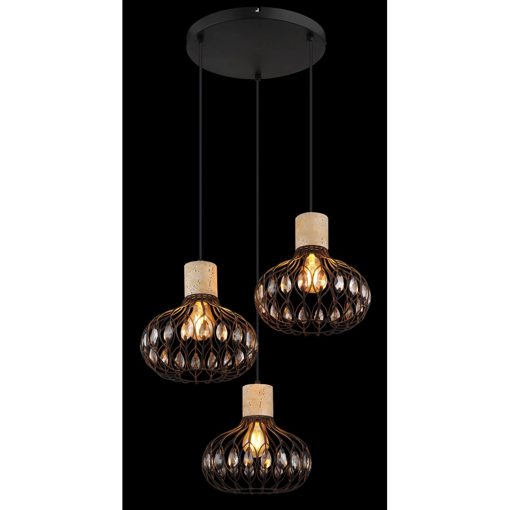 Lampe pendante à 3 lampes Dorthy Country Black Globo 9007371569069