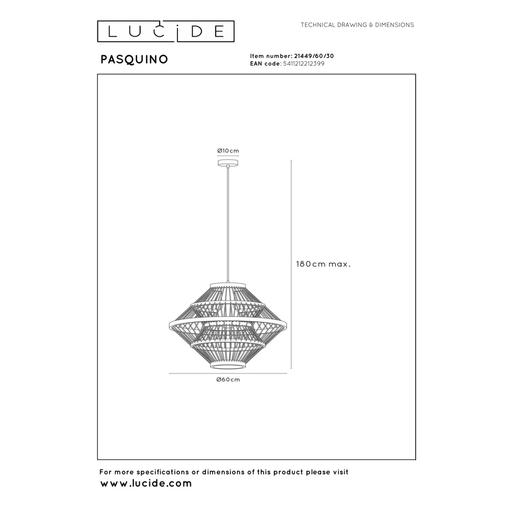 Lampe pendante noire Pasquino Ø 60cm Lucide 5411212212399