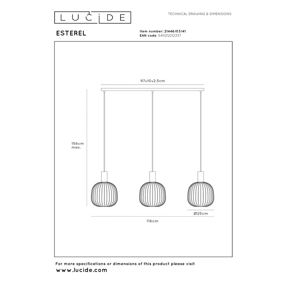 Lampe pendante à 3 lampes Esterel mini GU10 marron sable Lucide 5411212212337