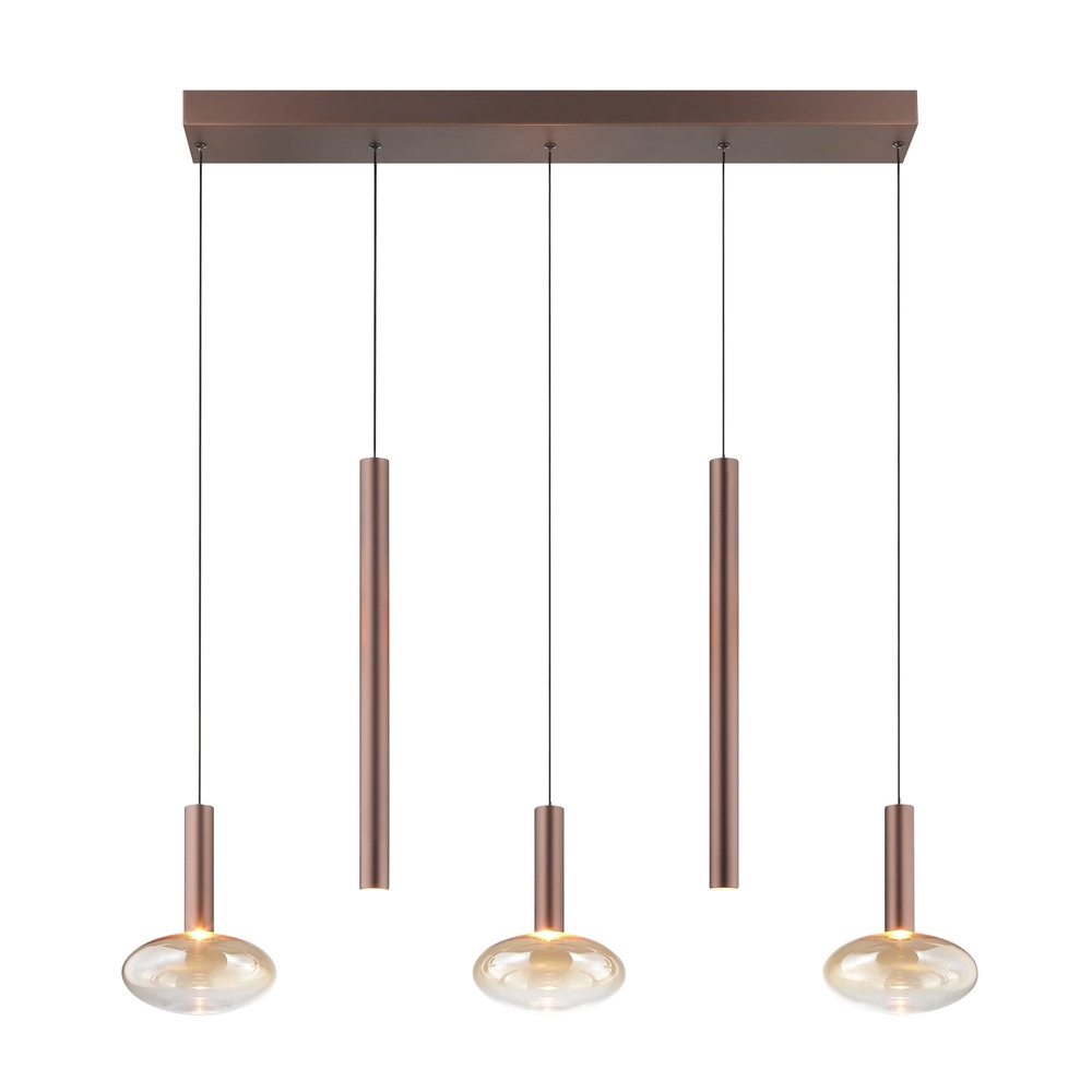 Lampe suspendue Veridian Brun café avec verre ambré