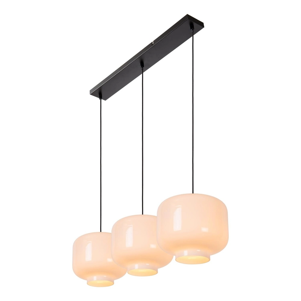 Lampe suspendue droite Medine 3-noir clair avec opale Lucide 5411212461001