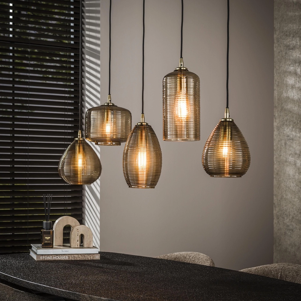 Lampe pendante de salle à manger Stripe 5 lumières - verre nervuré