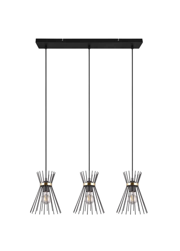 Suspension Rod Design noir 3 lumières