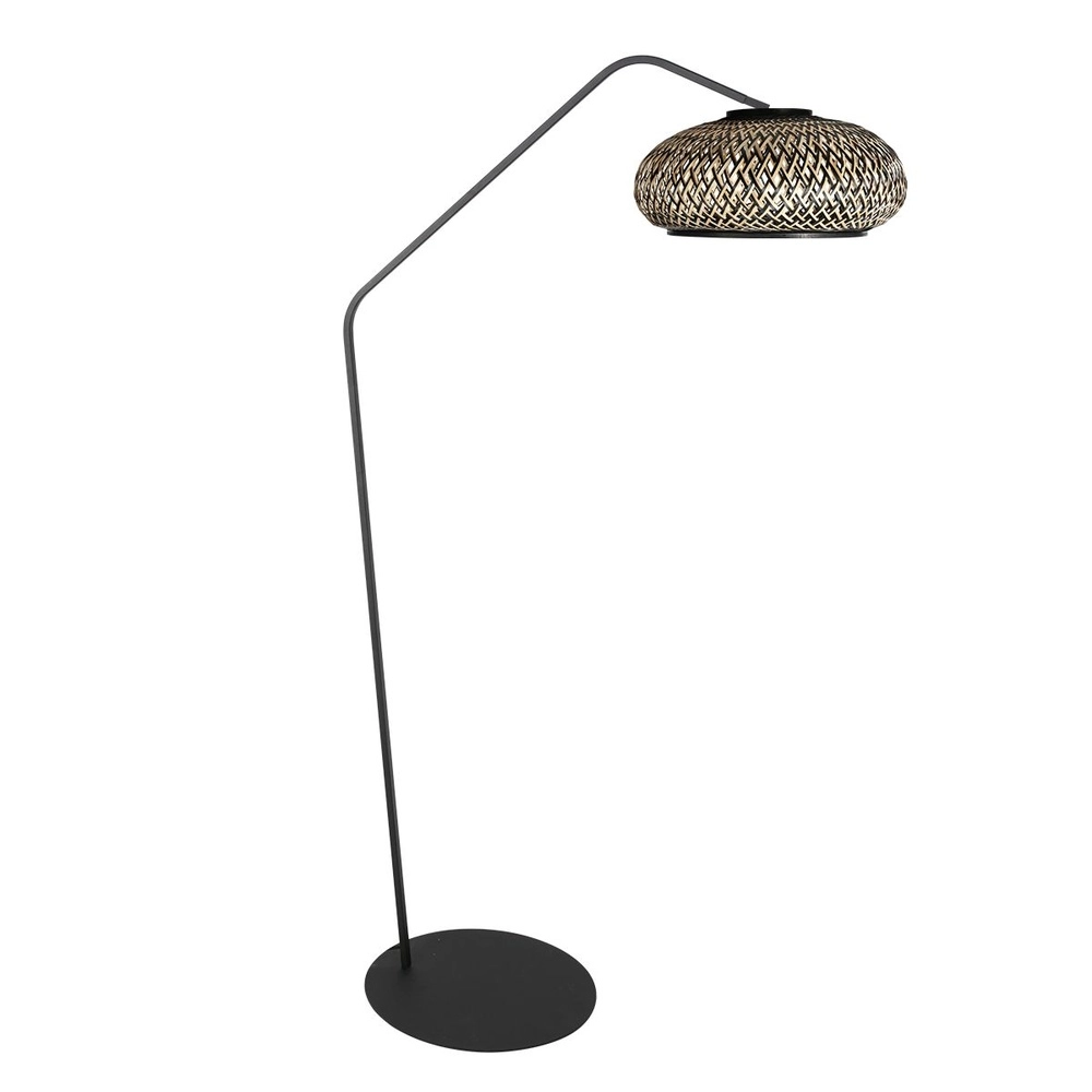 Lampe à arc ZigZag avec rotin et capot noir