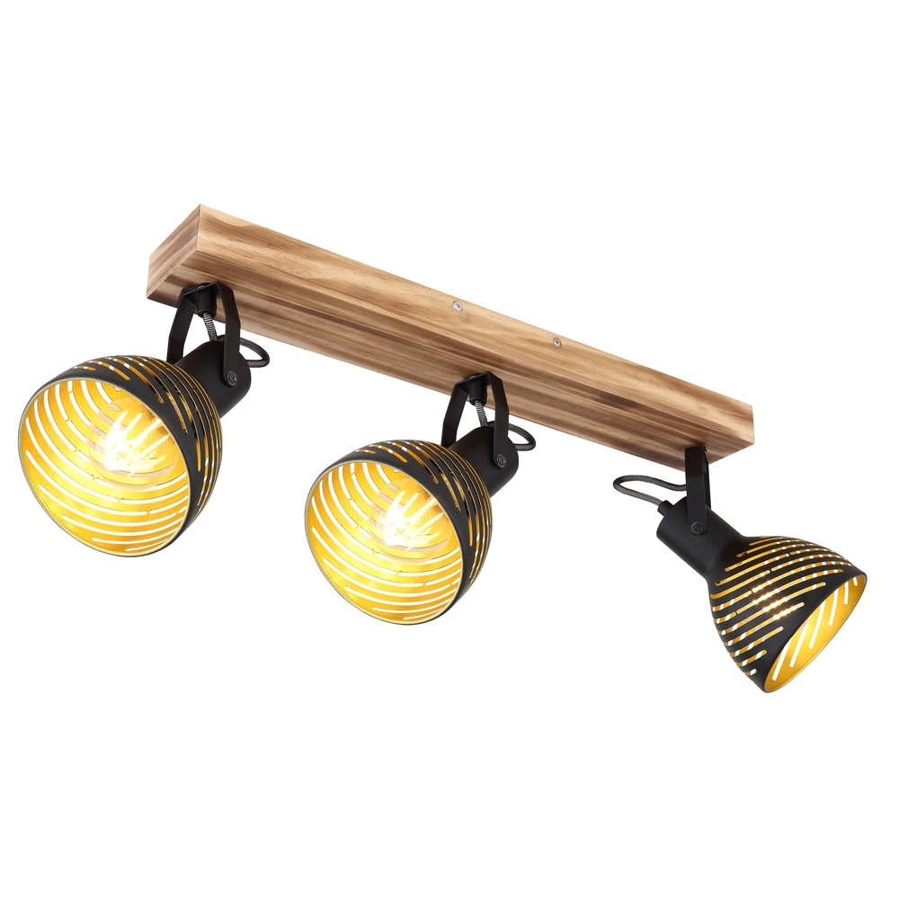 Lampe de plafond Lenna Bois 3 clairs avec noir