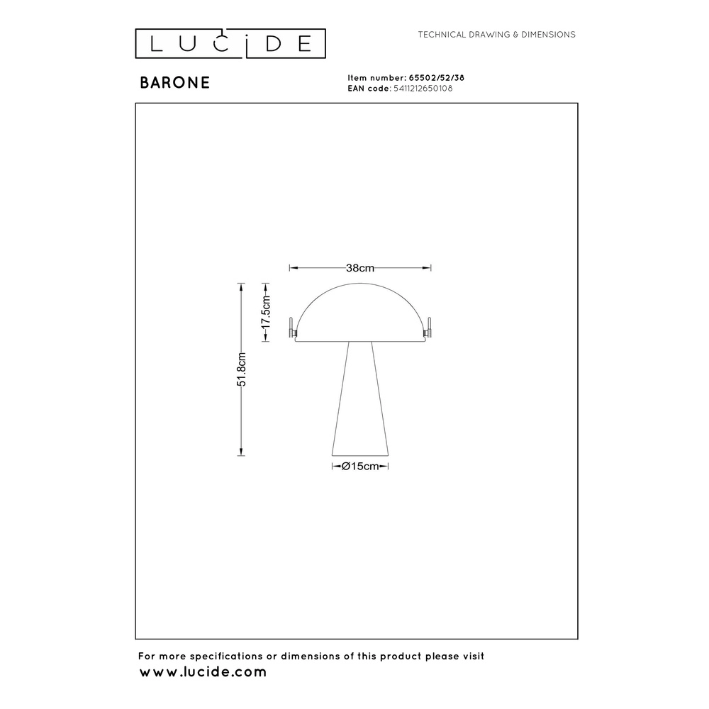 Lampe de table Barone Crème 38cm Lucide Vibes 5411212650108