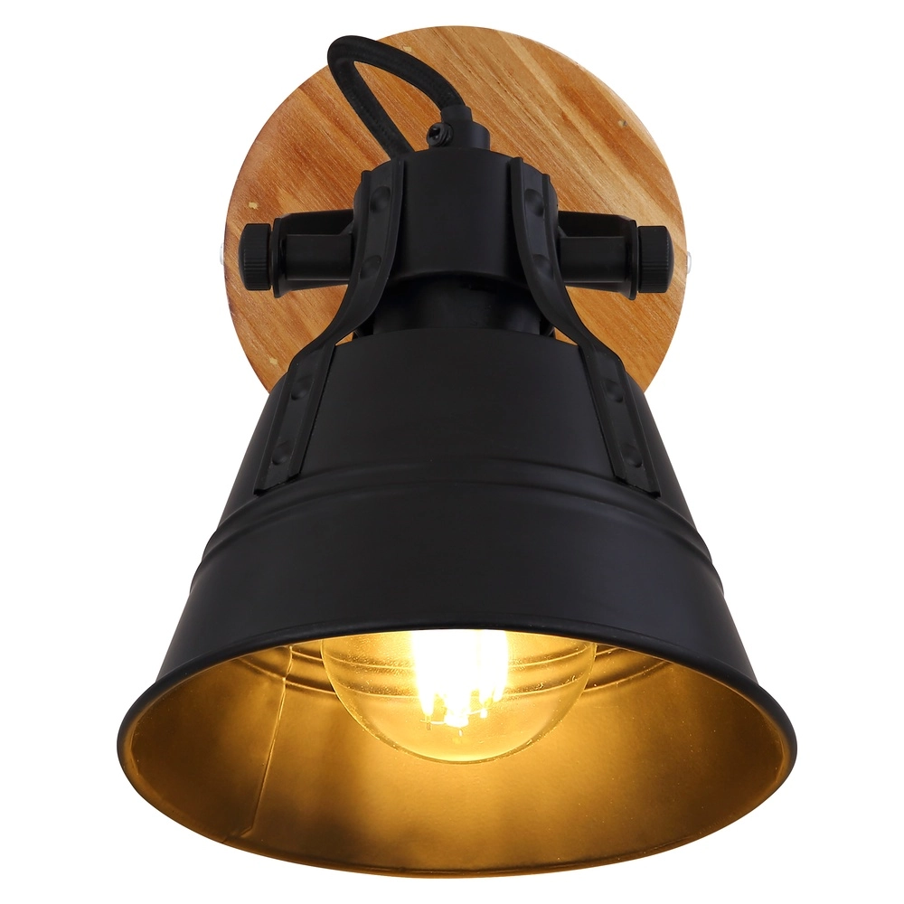 Lampe murale de campagne Günther noir avec bois Globo 9007371413720