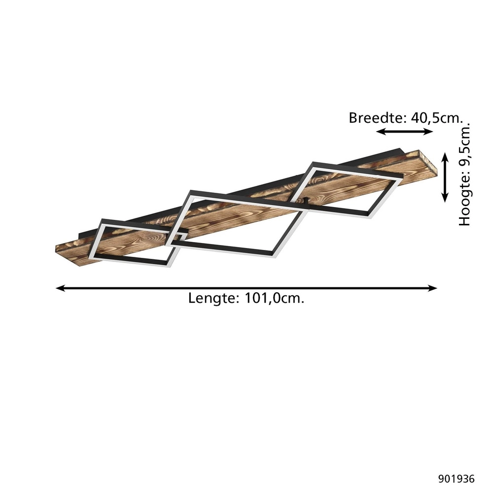 Plafonnier Boyal noir avec bois foncé Eglo 9008606351961