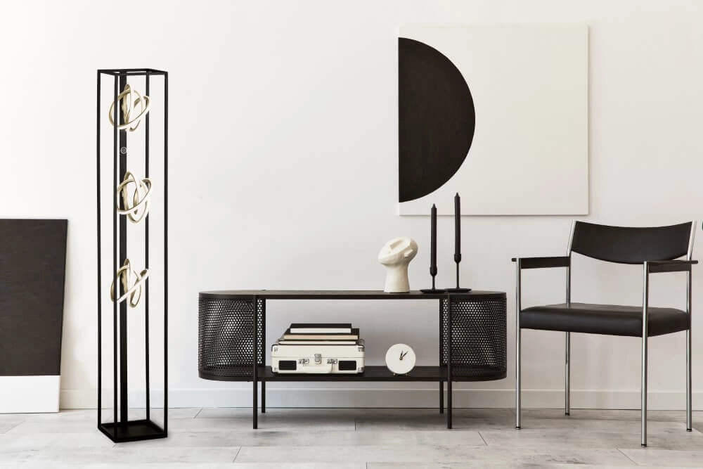 Lampe sur pied design Gisi noir avec de l'or Fischer & Honsel 4003694402866