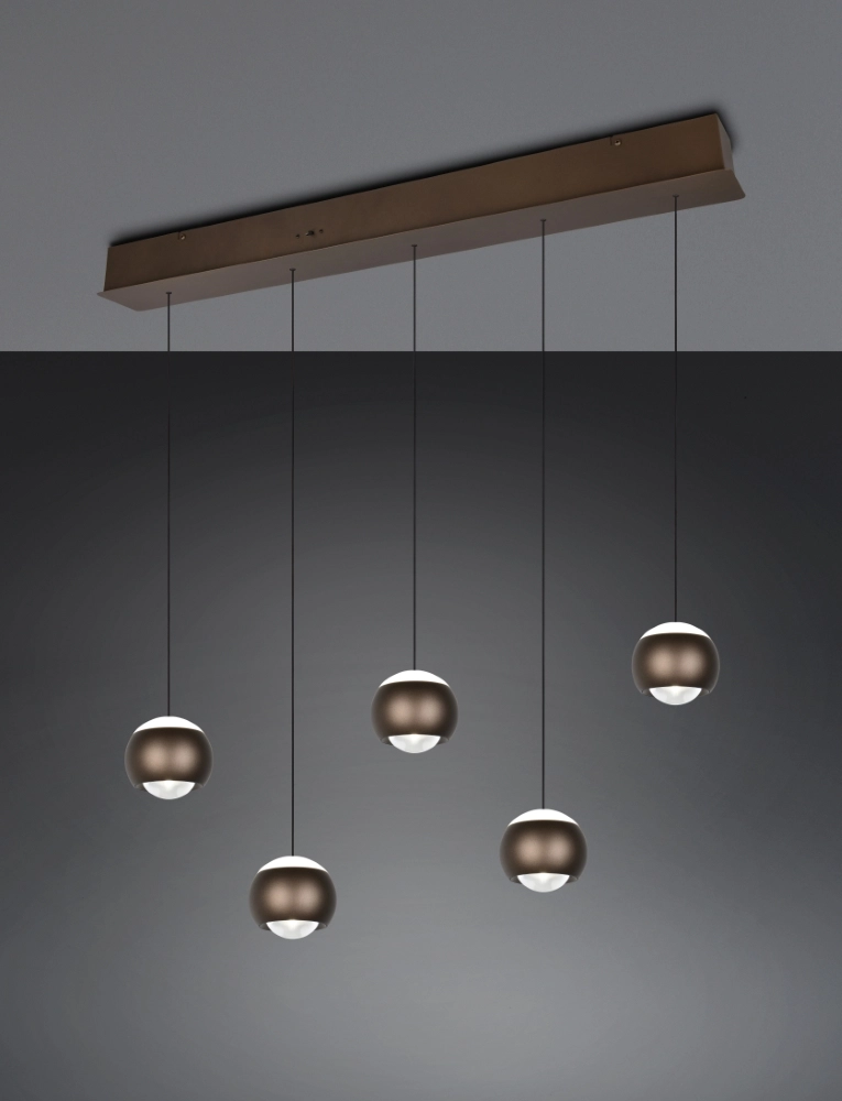 Suspension LED à 5 lumières Orbit Table à manger - Marron platine Trio 4017807686593