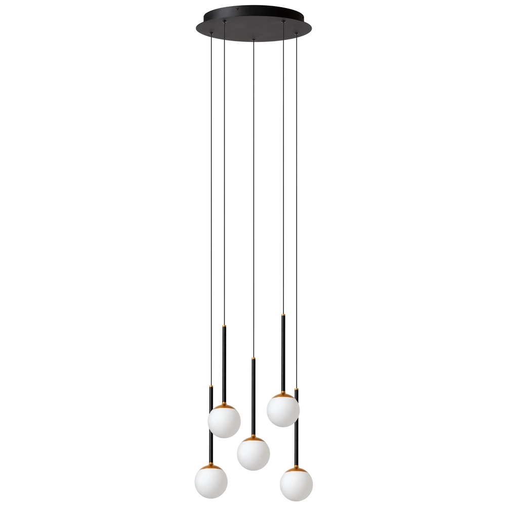 Lampe pendante de conception Calina 5 lumières avec sphères blanches Premium by Lucide 5411212242013