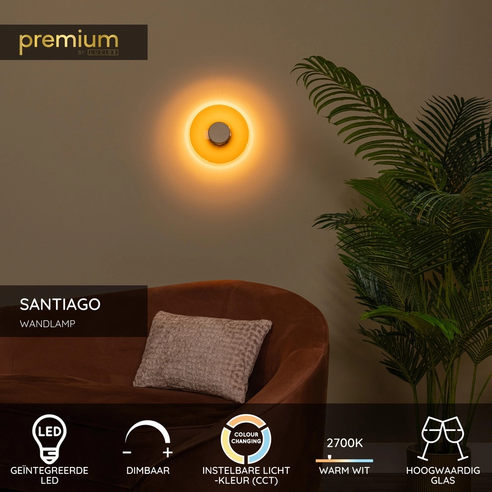 Lampe murale LED Santiago Ø 23cm - champagne avec verre ambré Premium by Lucide 5411212221896