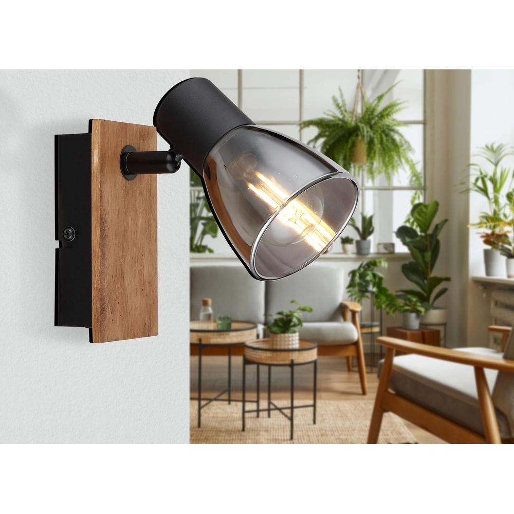 Lampe murale Claude noir avec bois Globo 9007371440207